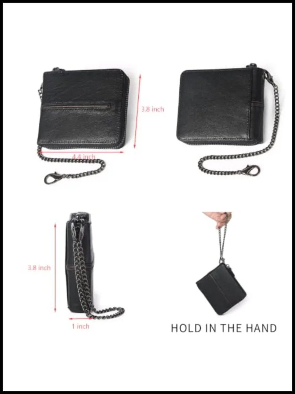 Genuine Leather Mens RFID Blocking Wallet Bifold Credit Card Holder With Chain